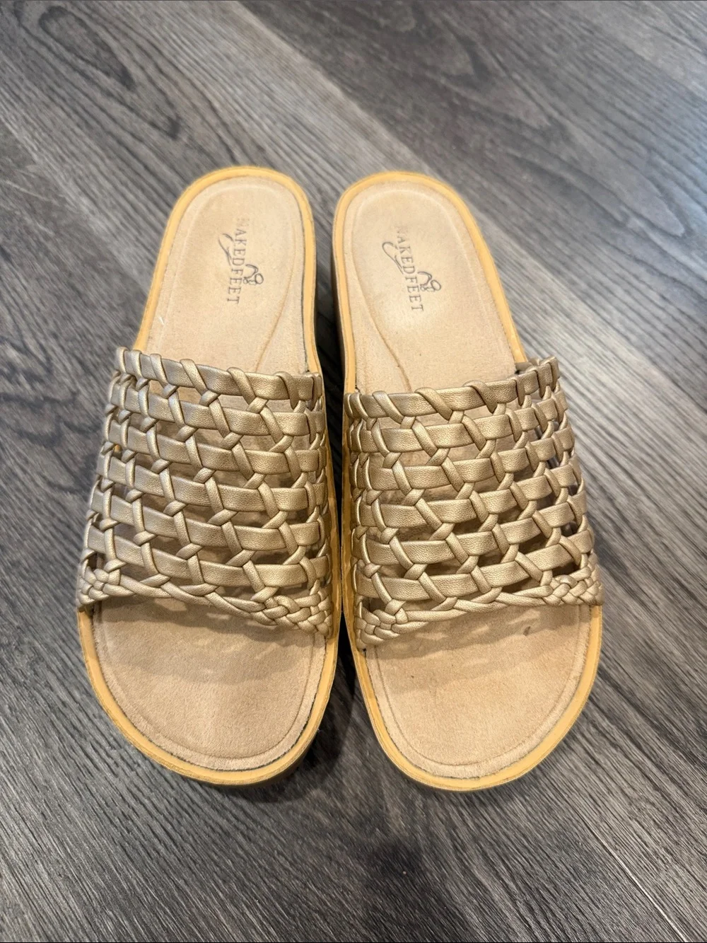 Naked Feet Gold Braided Slide Sandals
